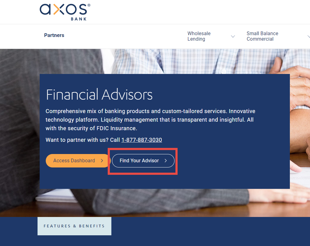 Axos Advisor Find Your Advisor button