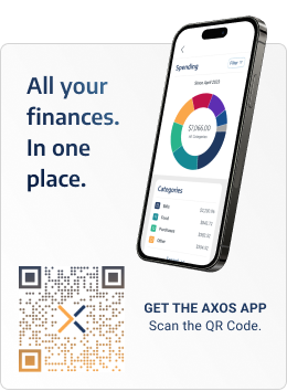 Click image or scan the QR code to download the Axos App